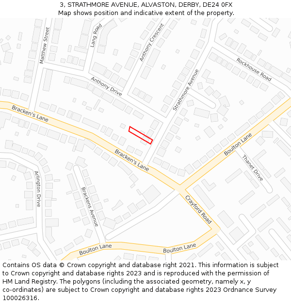 3, STRATHMORE AVENUE, ALVASTON, DERBY, DE24 0FX: Location map and indicative extent of plot