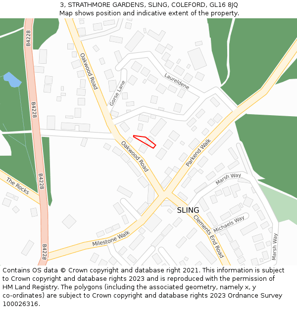 3, STRATHMORE GARDENS, SLING, COLEFORD, GL16 8JQ: Location map and indicative extent of plot
