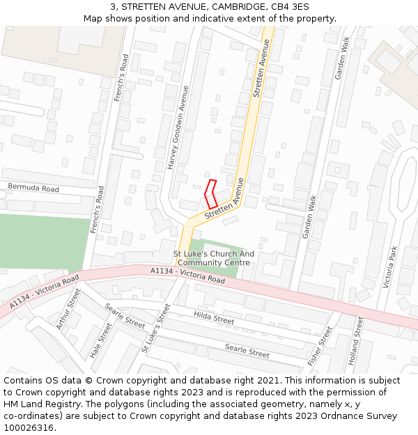 3, STRETTEN AVENUE, CAMBRIDGE, CB4 3ES: Location map and indicative extent of plot
