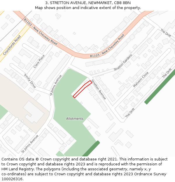 3, STRETTON AVENUE, NEWMARKET, CB8 8BN: Location map and indicative extent of plot