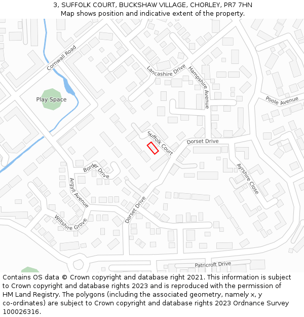 3, SUFFOLK COURT, BUCKSHAW VILLAGE, CHORLEY, PR7 7HN: Location map and indicative extent of plot