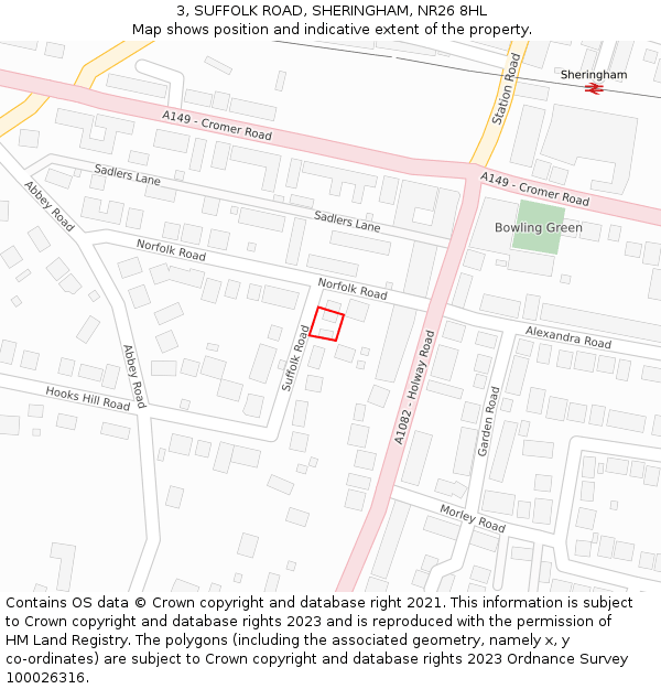 3, SUFFOLK ROAD, SHERINGHAM, NR26 8HL: Location map and indicative extent of plot