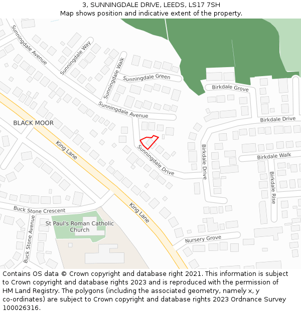3, SUNNINGDALE DRIVE, LEEDS, LS17 7SH: Location map and indicative extent of plot