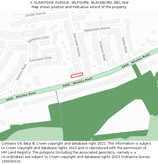 3, SUNNYSIDE AVENUE, WILPSHIRE, BLACKBURN, BB1 9LW: Location map and indicative extent of plot