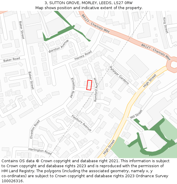 3, SUTTON GROVE, MORLEY, LEEDS, LS27 0RW: Location map and indicative extent of plot