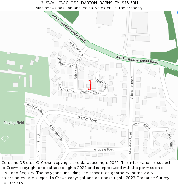3, SWALLOW CLOSE, DARTON, BARNSLEY, S75 5RH: Location map and indicative extent of plot