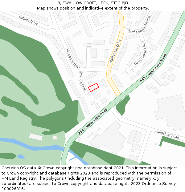 3, SWALLOW CROFT, LEEK, ST13 8JB: Location map and indicative extent of plot