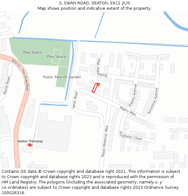 3, SWAN ROAD, SEATON, EX12 2US: Location map and indicative extent of plot