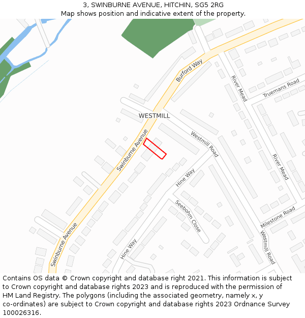3, SWINBURNE AVENUE, HITCHIN, SG5 2RG: Location map and indicative extent of plot