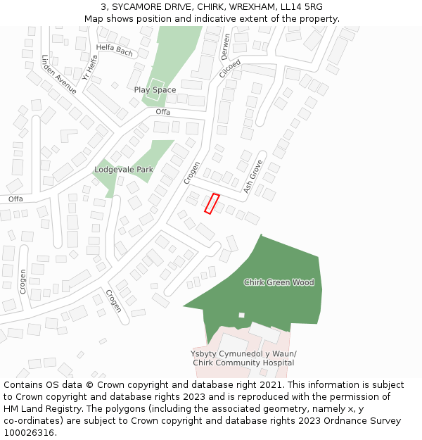 3, SYCAMORE DRIVE, CHIRK, WREXHAM, LL14 5RG: Location map and indicative extent of plot