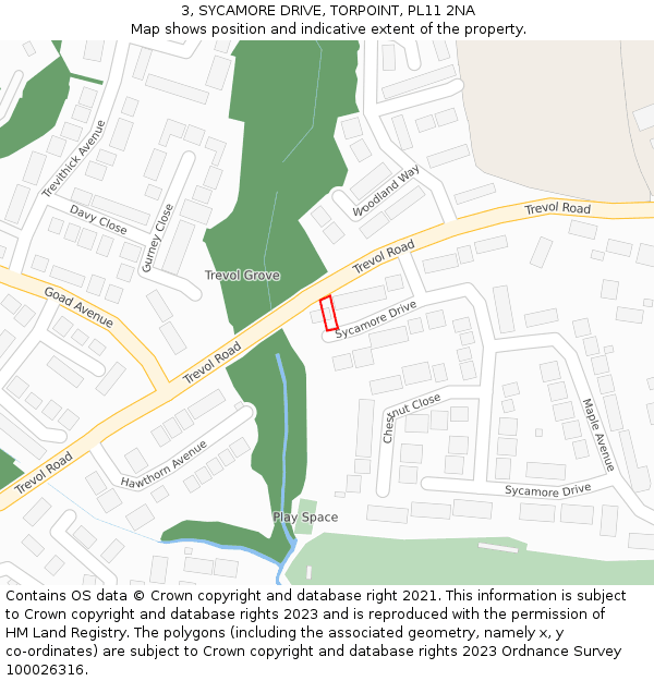 3, SYCAMORE DRIVE, TORPOINT, PL11 2NA: Location map and indicative extent of plot
