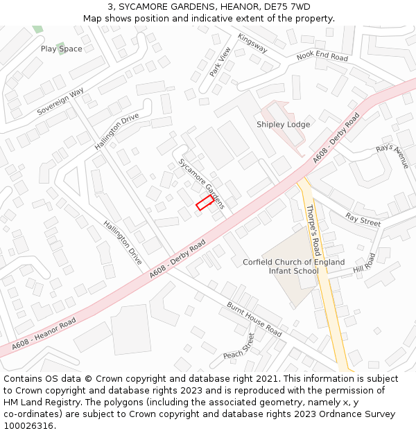 3, SYCAMORE GARDENS, HEANOR, DE75 7WD: Location map and indicative extent of plot