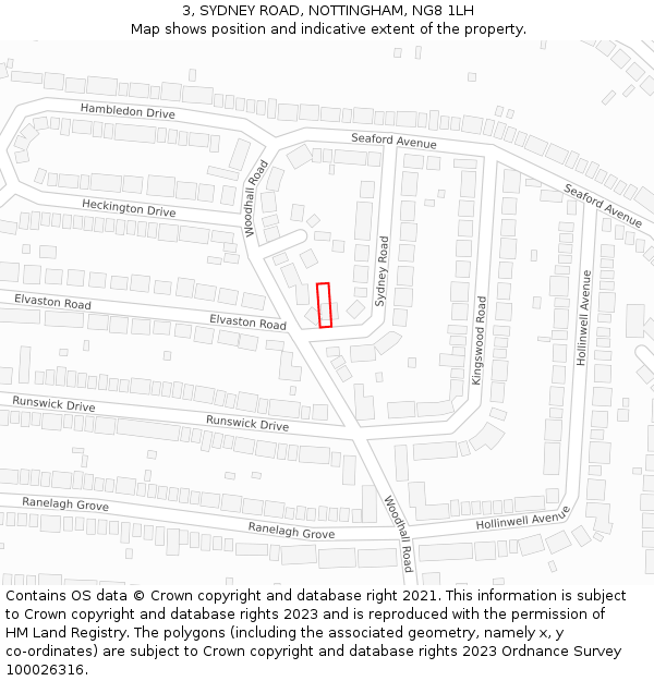 3, SYDNEY ROAD, NOTTINGHAM, NG8 1LH: Location map and indicative extent of plot