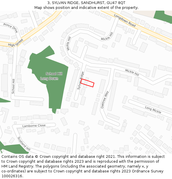 3, SYLVAN RIDGE, SANDHURST, GU47 8QT: Location map and indicative extent of plot