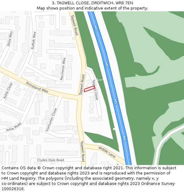 3, TAGWELL CLOSE, DROITWICH, WR9 7EN: Location map and indicative extent of plot