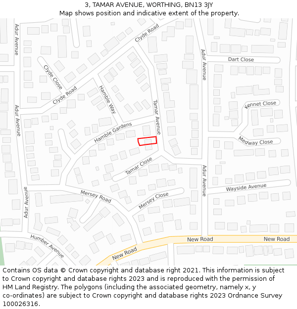 3, TAMAR AVENUE, WORTHING, BN13 3JY: Location map and indicative extent of plot