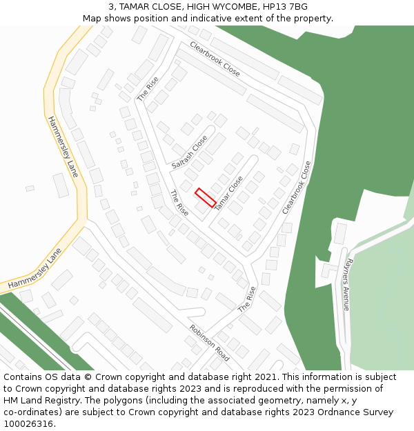 3, TAMAR CLOSE, HIGH WYCOMBE, HP13 7BG: Location map and indicative extent of plot