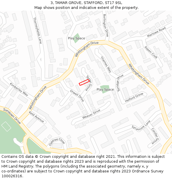 3, TAMAR GROVE, STAFFORD, ST17 9SL: Location map and indicative extent of plot