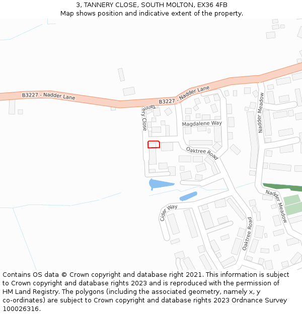 3, TANNERY CLOSE, SOUTH MOLTON, EX36 4FB: Location map and indicative extent of plot