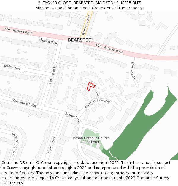 3, TASKER CLOSE, BEARSTED, MAIDSTONE, ME15 8NZ: Location map and indicative extent of plot