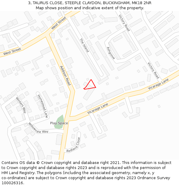 3, TAURUS CLOSE, STEEPLE CLAYDON, BUCKINGHAM, MK18 2NR: Location map and indicative extent of plot