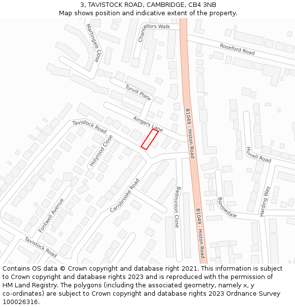 3, TAVISTOCK ROAD, CAMBRIDGE, CB4 3NB: Location map and indicative extent of plot