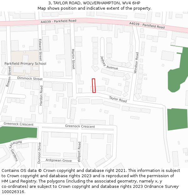 3, TAYLOR ROAD, WOLVERHAMPTON, WV4 6HP: Location map and indicative extent of plot
