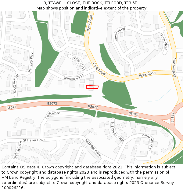 3, TEAWELL CLOSE, THE ROCK, TELFORD, TF3 5BL: Location map and indicative extent of plot