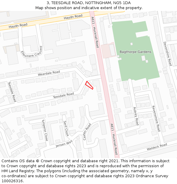 3, TEESDALE ROAD, NOTTINGHAM, NG5 1DA: Location map and indicative extent of plot