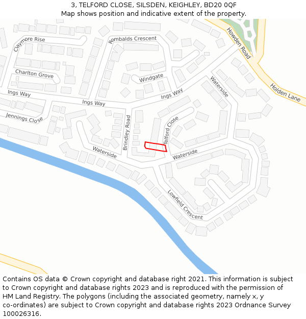 3, TELFORD CLOSE, SILSDEN, KEIGHLEY, BD20 0QF: Location map and indicative extent of plot