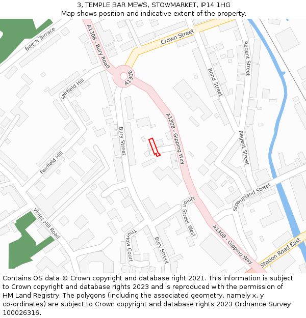3, TEMPLE BAR MEWS, STOWMARKET, IP14 1HG: Location map and indicative extent of plot