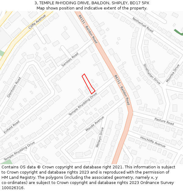 3, TEMPLE RHYDDING DRIVE, BAILDON, SHIPLEY, BD17 5PX: Location map and indicative extent of plot