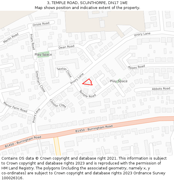 3, TEMPLE ROAD, SCUNTHORPE, DN17 1WE: Location map and indicative extent of plot