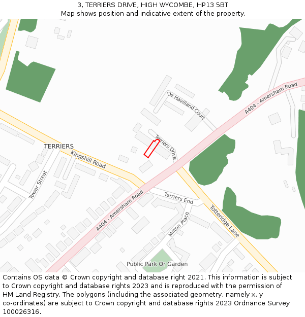 3, TERRIERS DRIVE, HIGH WYCOMBE, HP13 5BT: Location map and indicative extent of plot