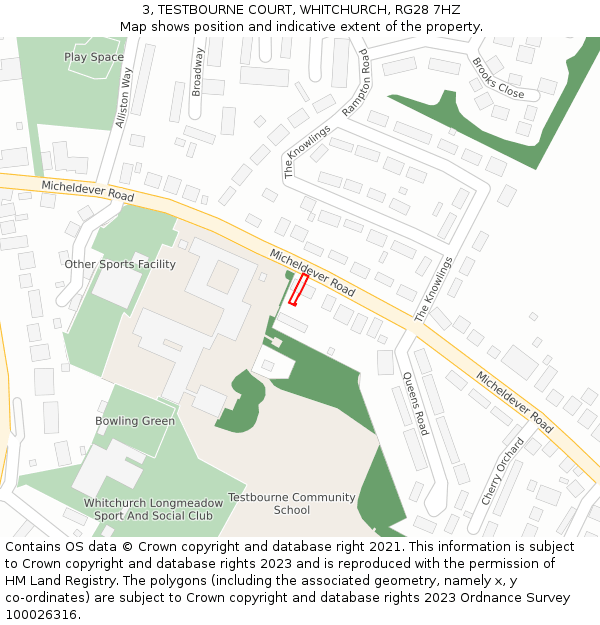 3, TESTBOURNE COURT, WHITCHURCH, RG28 7HZ: Location map and indicative extent of plot