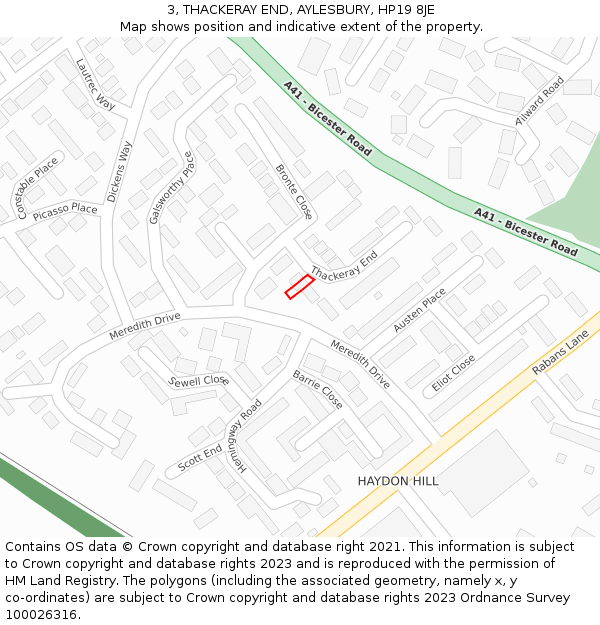 3, THACKERAY END, AYLESBURY, HP19 8JE: Location map and indicative extent of plot
