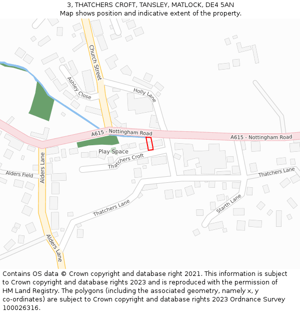 3, THATCHERS CROFT, TANSLEY, MATLOCK, DE4 5AN: Location map and indicative extent of plot