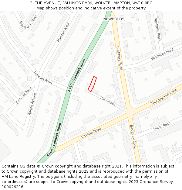 3, THE AVENUE, FALLINGS PARK, WOLVERHAMPTON, WV10 0RG: Location map and indicative extent of plot
