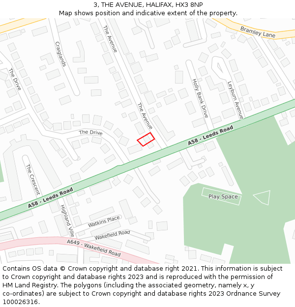 3, THE AVENUE, HALIFAX, HX3 8NP: Location map and indicative extent of plot