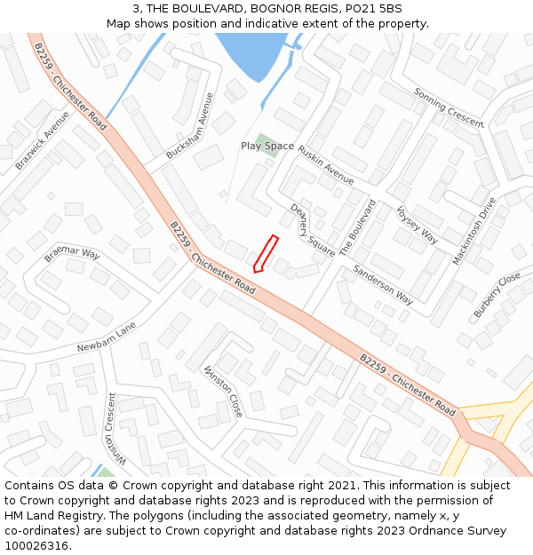 3, THE BOULEVARD, BOGNOR REGIS, PO21 5BS: Location map and indicative extent of plot