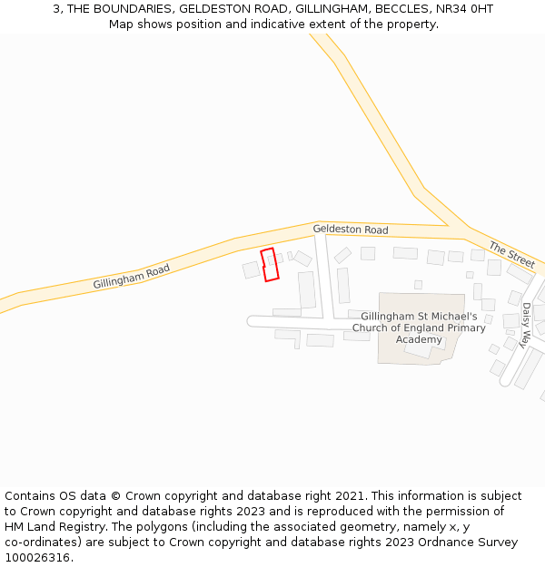 3, THE BOUNDARIES, GELDESTON ROAD, GILLINGHAM, BECCLES, NR34 0HT: Location map and indicative extent of plot