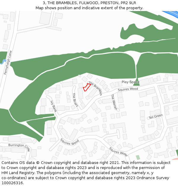 3, THE BRAMBLES, FULWOOD, PRESTON, PR2 9LR: Location map and indicative extent of plot