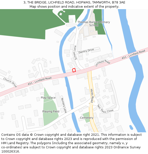 3, THE BRIDGE, LICHFIELD ROAD, HOPWAS, TAMWORTH, B78 3AE: Location map and indicative extent of plot