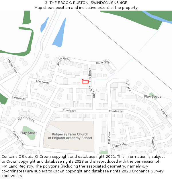 3, THE BROOK, PURTON, SWINDON, SN5 4GB: Location map and indicative extent of plot