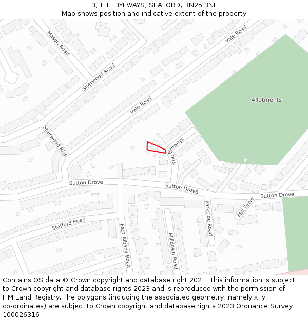 3, THE BYEWAYS, SEAFORD, BN25 3NE: Location map and indicative extent of plot