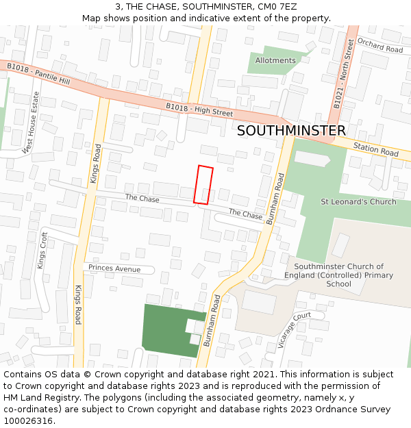 3, THE CHASE, SOUTHMINSTER, CM0 7EZ: Location map and indicative extent of plot