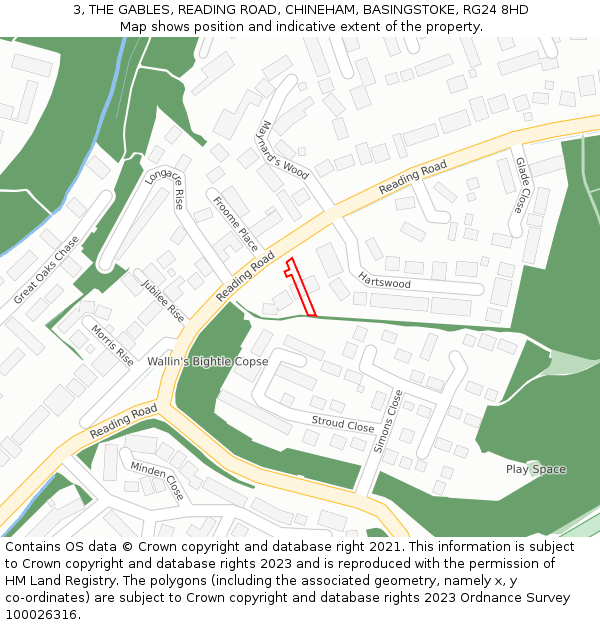 3, THE GABLES, READING ROAD, CHINEHAM, BASINGSTOKE, RG24 8HD: Location map and indicative extent of plot