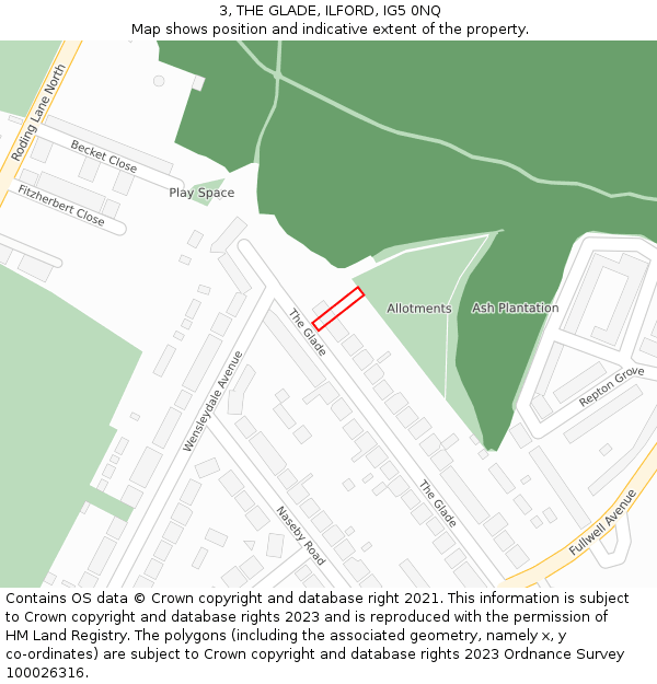 3, THE GLADE, ILFORD, IG5 0NQ: Location map and indicative extent of plot