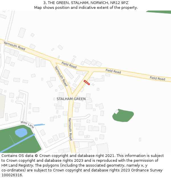 3, THE GREEN, STALHAM, NORWICH, NR12 9PZ: Location map and indicative extent of plot