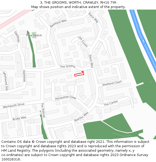 3, THE GROOMS, WORTH, CRAWLEY, RH10 7YA: Location map and indicative extent of plot